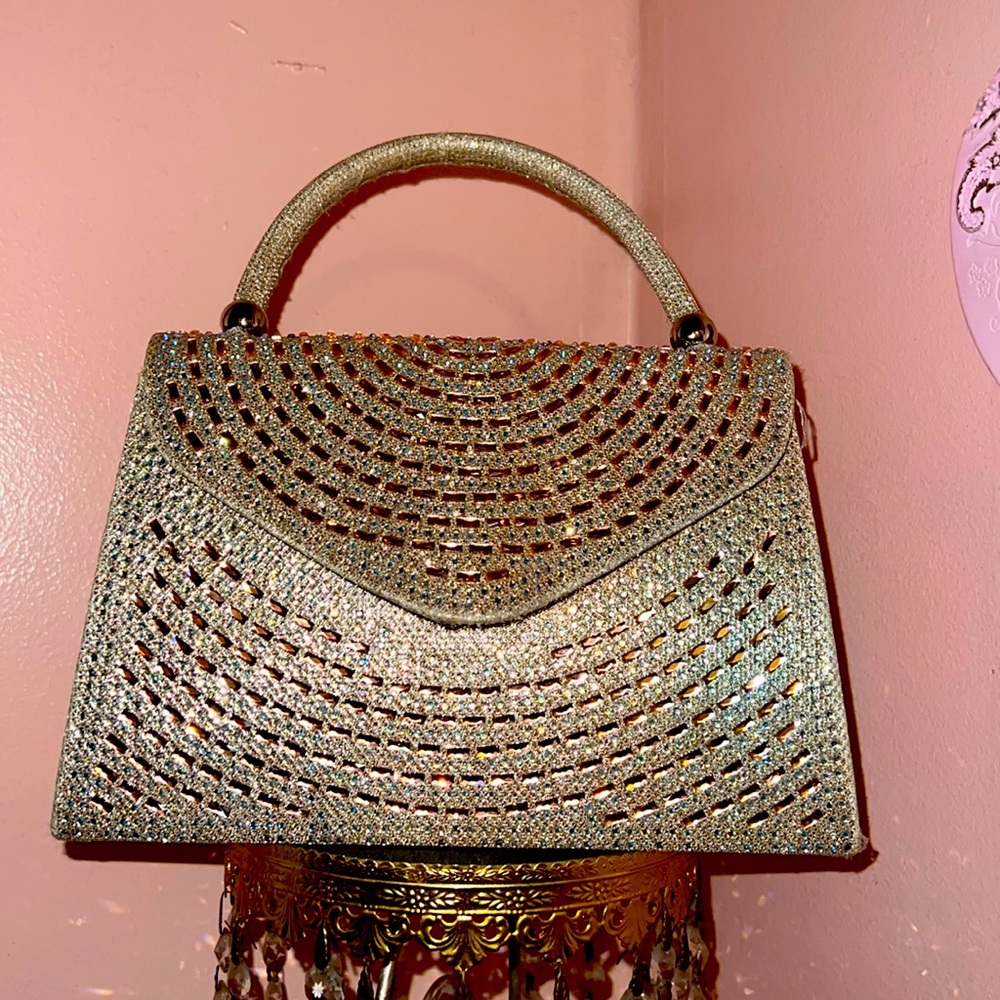 Rose Gold Rhinestone Top Handle Bag